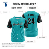 Custom Teal Black Button Down Baseball Jersey